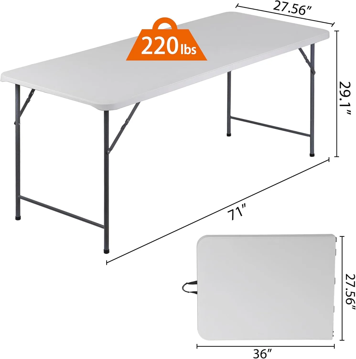 ZENY™ 6FT Folding Picnic Table for Outdoor, Portable Fold-in-Half Plastic Dining Picnic Party Table with Carrying Handle