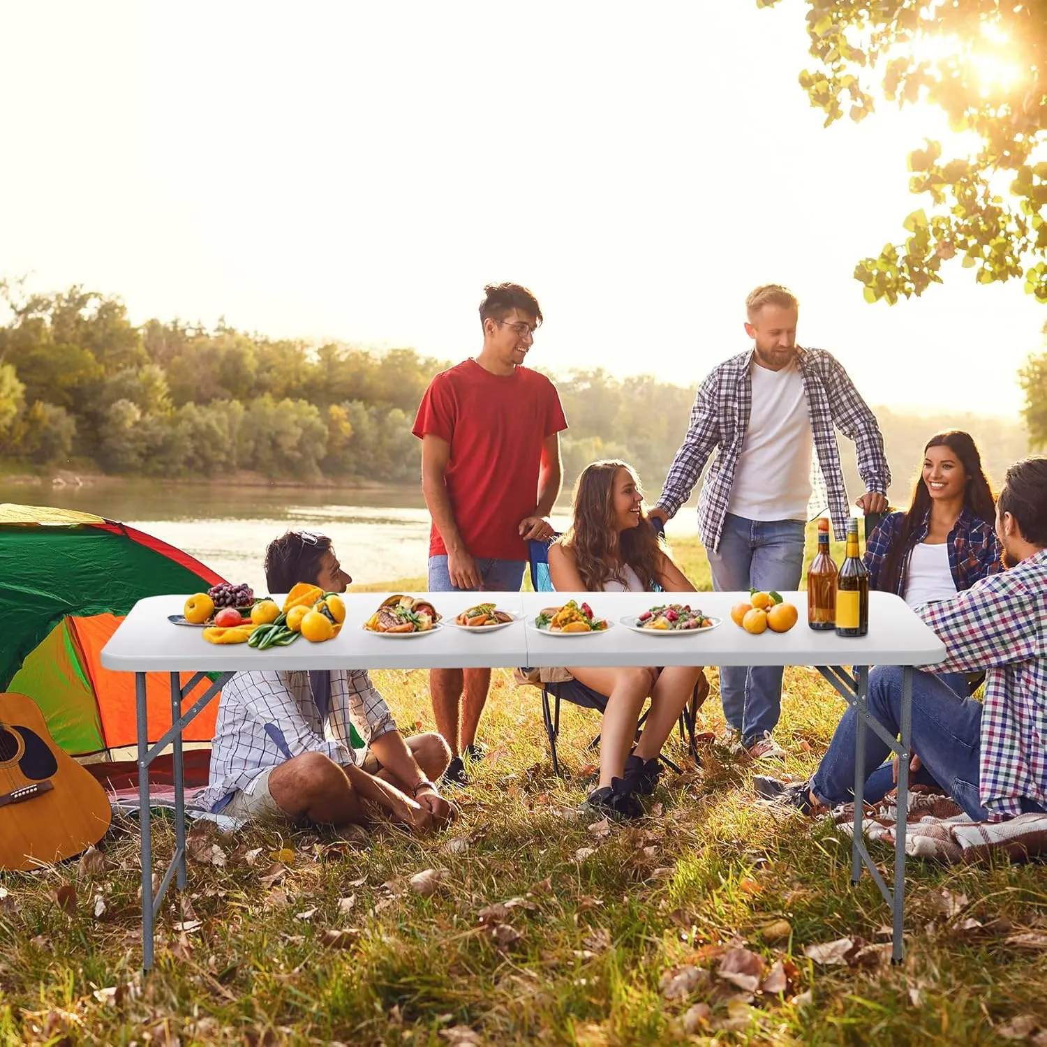 ZENY™ 6FT Folding Picnic Table for Outdoor, Portable Fold-in-Half Plastic Dining Picnic Party Table with Carrying Handle