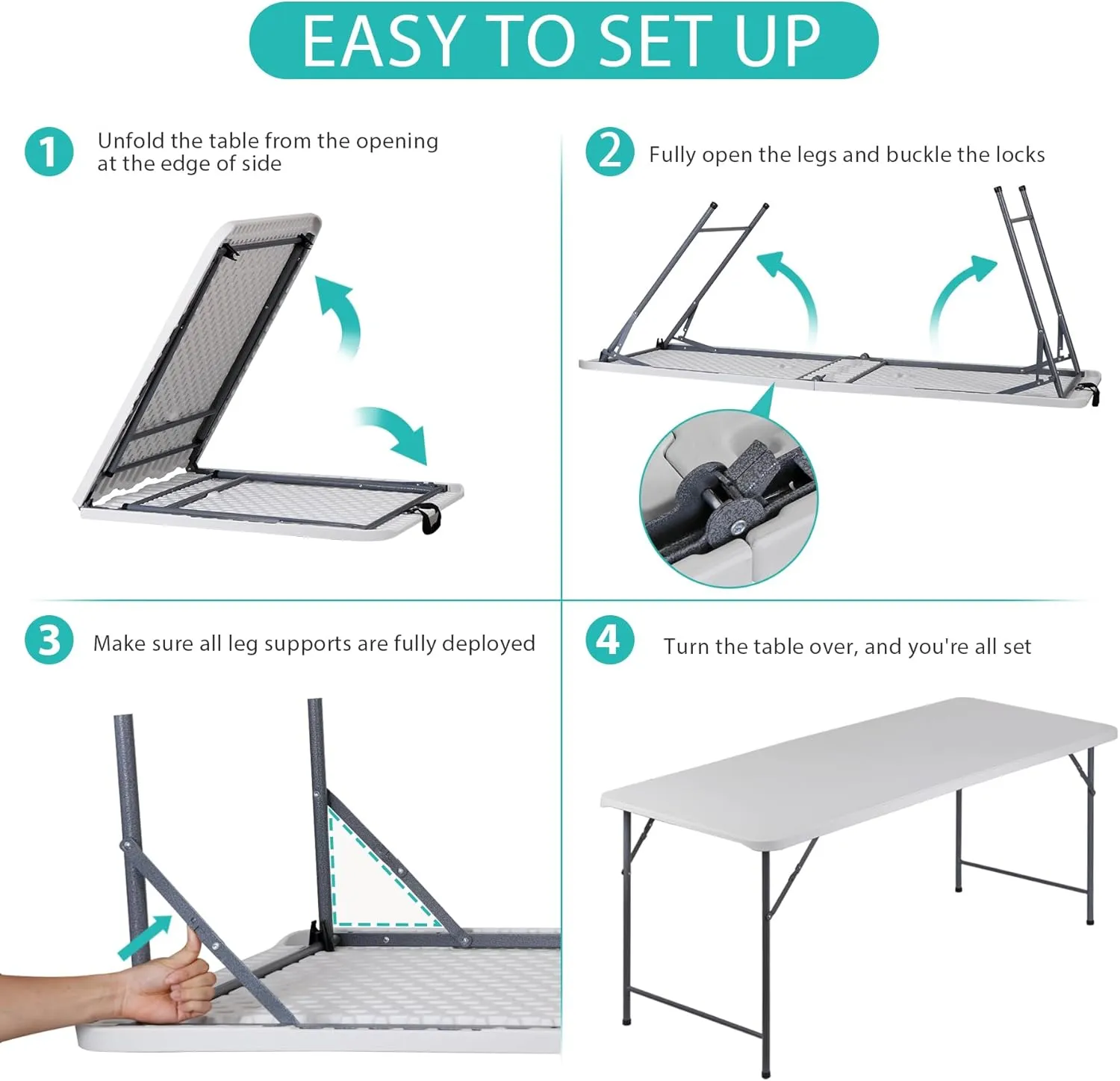 ZENY™ 6FT Folding Picnic Table for Outdoor, Portable Fold-in-Half Plastic Dining Picnic Party Table with Carrying Handle